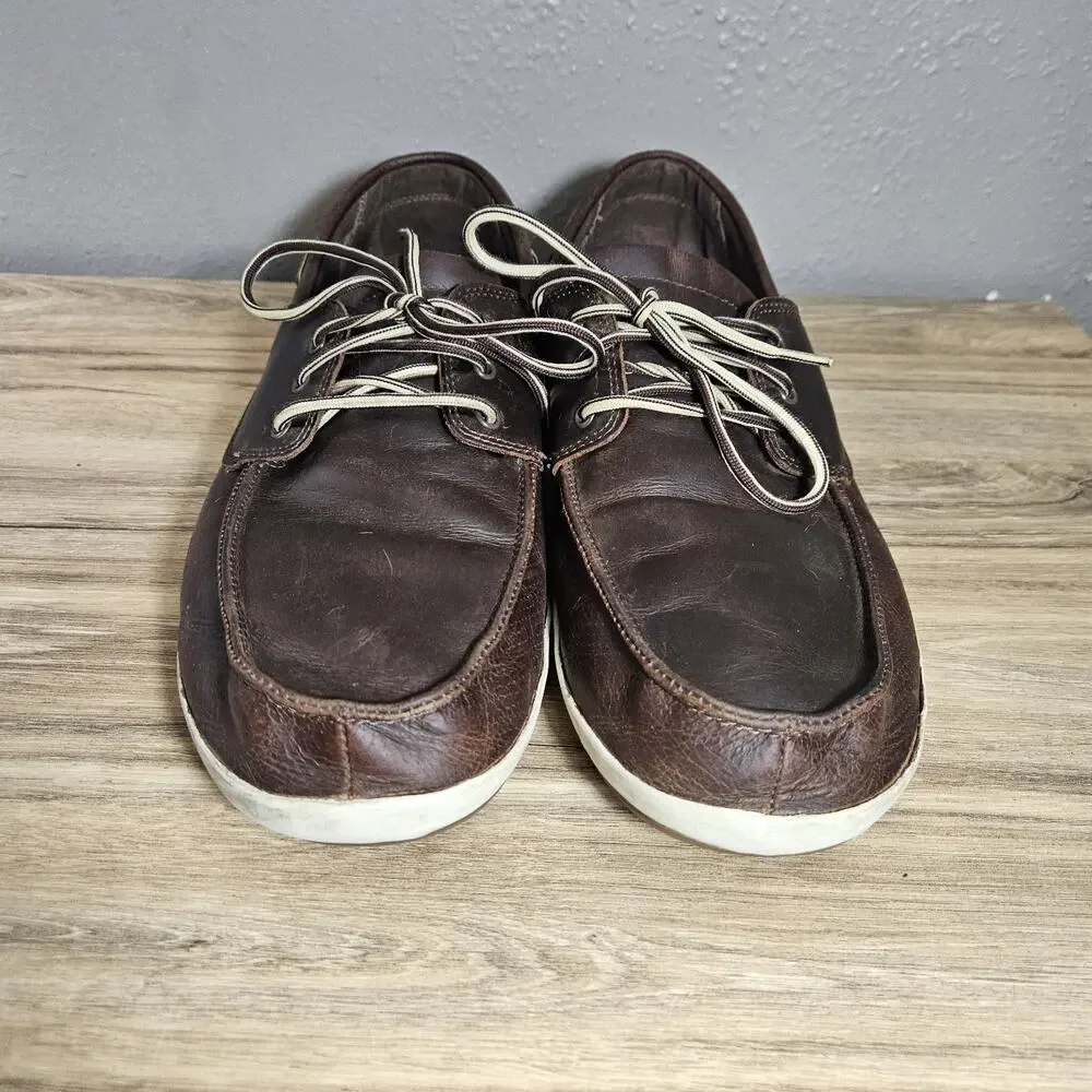 Sanuk Boat Shoes Brown Leather Men's US 14 Coastal Preppy Comfort Normcore